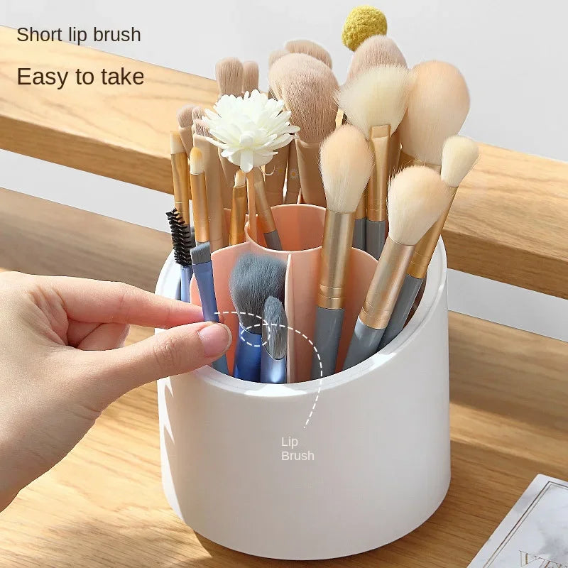 Makeup Brush Storage Holder 360 ° Rotating Storage Box Organizer Plastic Pen Holder Student Office Stationery Storage Bucket